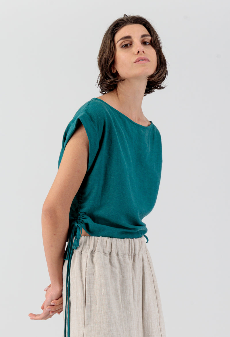 Cura Sui | Tane Muscle Tee Linen Top With Ties Meadow